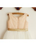 Blush Pink Sequin Ivory Tulle Knee Length Sparkly Flower Girl Dress